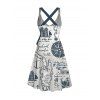 Robe de plage mi-longue à ceinture croisée et col plongeant, taille haute, motif ancre et éléments océaniques - Bleu de Minuit XXL | US 14