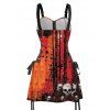 Robe gothique à lacets avec motif de branches d'arbres et de crânes, demi-fermeture éclair, œillets, sangle à boucle, ligne A, mini robe de vacances - Orange Foncé XXL | US 14