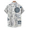 Chemise de plage à manches courtes et boutons pour homme, motif ancre et éléments océaniques, avec motif de lettres, pour les vacances - Bleu de Minuit 5XL