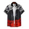Chemise gothique à manches courtes et boutons pour homme, motif squelette d'araignée colorblock, style vacances - Noir 5XL