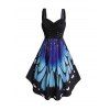 Vacation Women Outfit Butterfly Wings Print V Neck Lace Up Dress and Sequins Earrings Geometric Hollow Out Sandals Set - Bleu profond S | US 4