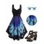 Vacation Women Outfit Butterfly Wings Print V Neck Lace Up Dress and Sequins Earrings Geometric Hollow Out Sandals Set - Bleu profond S | US 4