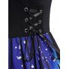 Vacation Women Outfit Butterfly Wings Print V Neck Lace Up Dress and Sequins Earrings Geometric Hollow Out Sandals Set - Bleu profond S | US 4