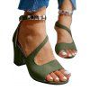 Plain Color Open Toe Chunky Heel Buckle Strap Metal Embellishment Trendy Sandals - Vert EU 43