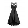 Casual Women Outfit Crossover Self Belted Bowknot Tied Butterfly Lace Dress and Flower Rhinestone Earrings Geometric Hollow Out Sandals Set - Noir S | US 4