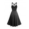 Casual Women Outfit Crossover Self Belted Bowknot Tied Butterfly Lace Dress and Flower Rhinestone Earrings Geometric Hollow Out Sandals Set - Noir S | US 4
