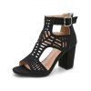 Casual Women Outfit Crossover Self Belted Bowknot Tied Butterfly Lace Dress and Flower Rhinestone Earrings Geometric Hollow Out Sandals Set - Noir S | US 4