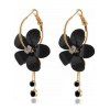 Casual Women Outfit Crossover Self Belted Bowknot Tied Butterfly Lace Dress and Flower Rhinestone Earrings Geometric Hollow Out Sandals Set - Noir S | US 4