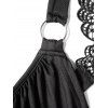 Casual Women Outfit Crossover Self Belted Bowknot Tied Butterfly Lace Dress and Flower Rhinestone Earrings Geometric Hollow Out Sandals Set - Noir S | US 4