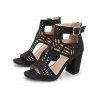 Casual Women Outfit Crossover Self Belted Bowknot Tied Butterfly Lace Dress and Flower Rhinestone Earrings Geometric Hollow Out Sandals Set - Noir S | US 4