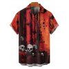 Gothic Couple Outfit Skulls Tree Branches Pattern Lace Up Half Zipper Grommet Buckle Strap Dress and Button Up Shirt Holiday Matching Outfit - Orange Foncé S | US 4
