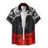 Gothic Couple Outfit Colorblock Spider Skeleton Pattern Lace Up Half Zipper Grommet Buckle Strap Dress and Button Up Shirt Holiday Matching Outfit - Noir S | US 4