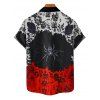 Gothic Couple Outfit Colorblock Spider Skeleton Pattern Lace Up Half Zipper Grommet Buckle Strap Dress and Button Up Shirt Holiday Matching Outfit - Noir S | US 4