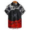 Gothic Couple Outfit Colorblock Spider Skeleton Pattern Lace Up Half Zipper Grommet Buckle Strap Dress and Button Up Shirt Holiday Matching Outfit - Noir S | US 4
