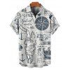 Vacation Couple Outfit Navigation Ocean Elements Anchor Letter Pattern Crossover Belt Dress and Button Up Shirt Beach Matching Outfit - Bleu de Minuit S | US 4
