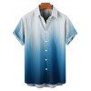 Vacation Couple Outfit Ombre Printed Crossover Belt Plunging Neck High Waisted A Line Midi Dress and Button Up Shirt Casual Matching Outfit - Bleu S | US 4