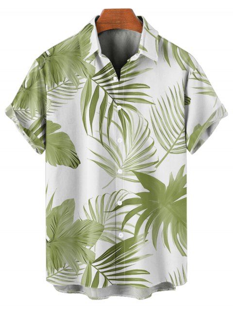 Chemise de plage à motif de feuilles tropicales pour homme, boutonnée, retroussée, manches courtes, style hawaïen