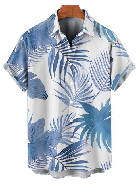 Chemise de plage à motif de feuilles tropicales pour homme, boutonnée, retroussée, manches courtes, style hawaïen