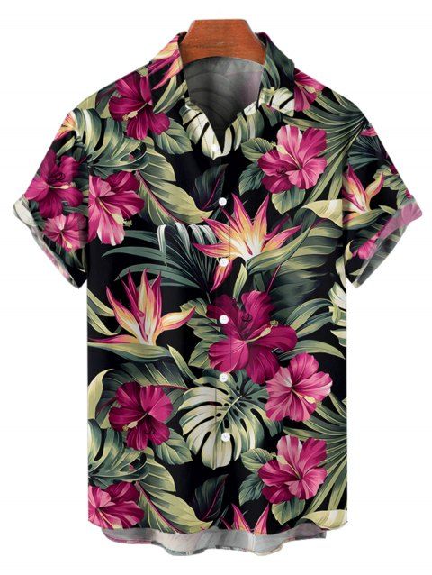 Chemise hawaïenne à manches courtes et boutons pour homme, motif floral tropical et feuilles