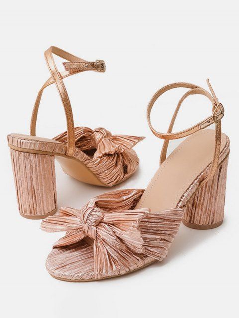 Bowknot Chunky Heels Open Toe Buckle Strap Elegance Party Sandals