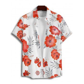 Men's Leaf Flower Pattern Vacation Shirt Button Up Roll Up Short Sleeve Casual Shirt