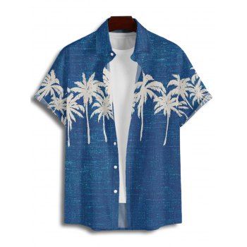 Men's Coconut Tree Pattern Vacation Shirt Button Up Roll Up Short Sleeve Hawaii Shirt