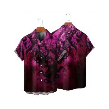 Men's Glitter Octopus Pattern Vacation Shirt Button Up Roll Up Short Sleeve Beach Shirt
