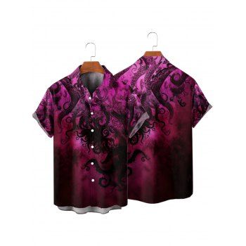 Vacation Couple Outfit Glitter Octopus Pattern Ruched Bust Belt Sweetheart Neck A Line Mini Dress and Button Up Shirt Beach Matching Outfit