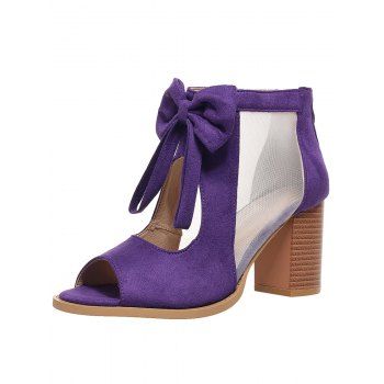 Solid Color Open Toe Bowknot Decor Chunky Heels Zipper See Thru Trendy Sandals