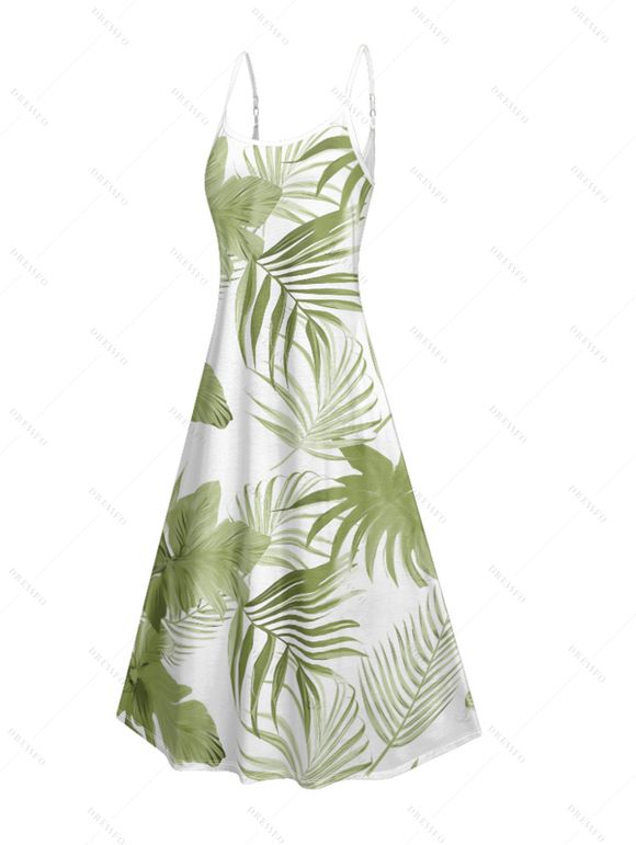 Robe hawaïenne à poches et motif feuilles tropicales, bretelles spaghetti, coupe trapèze, longue, débardeur de plage - Vert clair XXL | US 14
