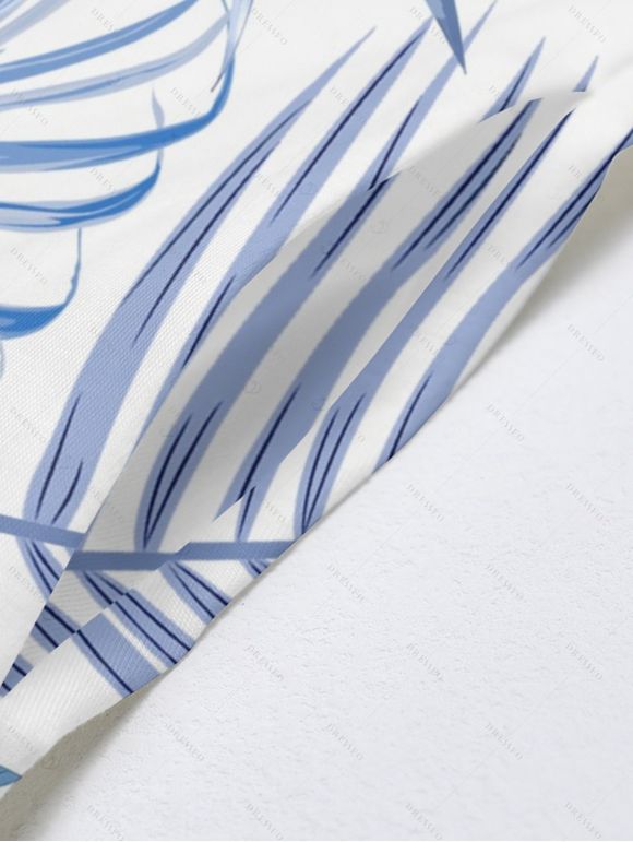 Robe hawaïenne à poches et motif feuilles tropicales, bretelles spaghetti, coupe trapèze, longue, débardeur de plage - Bleu clair XL | US 12