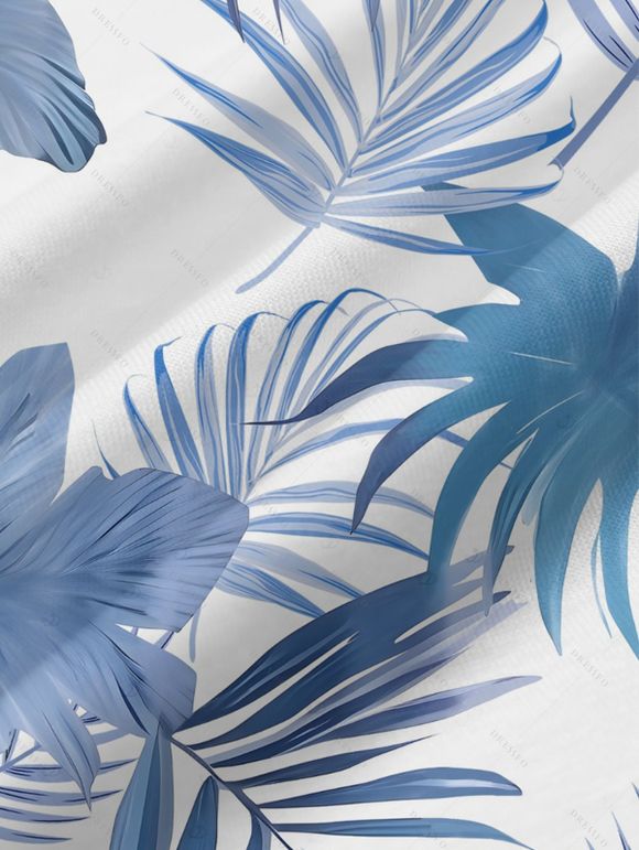 Robe hawaïenne à poches et motif feuilles tropicales, bretelles spaghetti, coupe trapèze, longue, débardeur de plage - Bleu clair XL | US 12