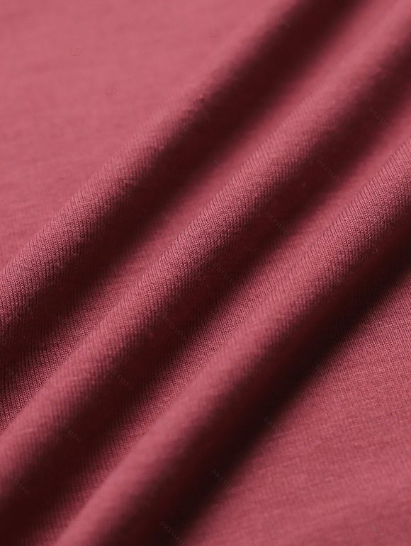 Women Casual Outfit Plain Color Mock Button Crossover A Line Mini Dress and Flower Rhinestone Earrings Hollow Out Chunky Heel Sandals Set - Rouge foncé S | US 4