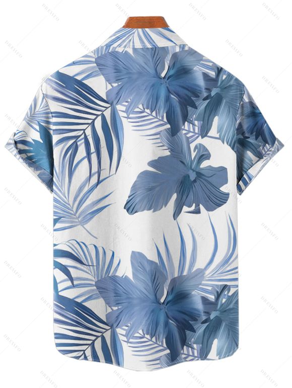 Hawaii Couple Outfit Tropical Leaf Pattern Pocket Spaghetti Strap A Line Long Tank Dress and Button Up Shirt Beach Matching Outfit - Bleu clair S | US 4