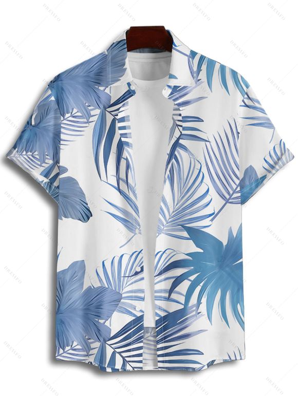 Hawaii Couple Outfit Tropical Leaf Pattern Pocket Spaghetti Strap A Line Long Tank Dress and Button Up Shirt Beach Matching Outfit - Bleu clair S | US 4
