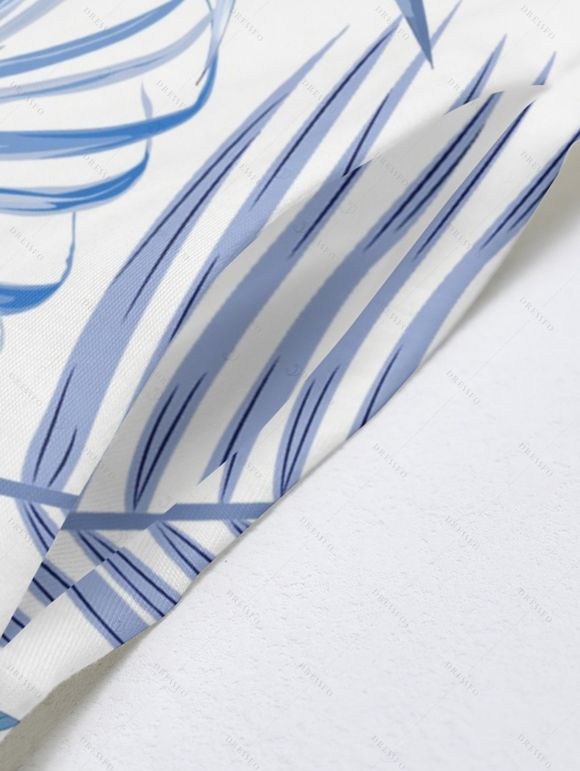 Hawaii Couple Outfit Tropical Leaf Pattern Pocket Spaghetti Strap A Line Long Tank Dress and Button Up Shirt Beach Matching Outfit - Bleu clair S | US 4