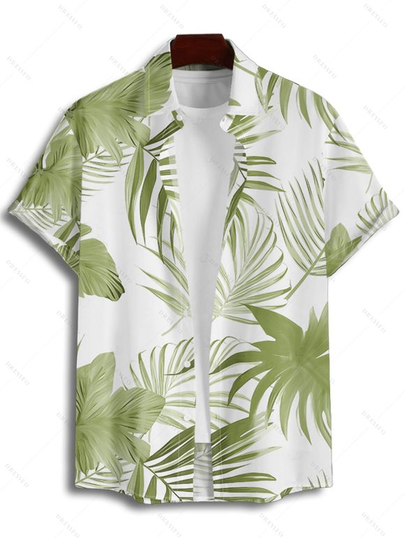 Hawaii Couple Outfit Tropical Leaf Pattern Pocket Spaghetti Strap A Line Long Tank Dress and Button Up Shirt Beach Matching Outfit - Vert clair S | US 4