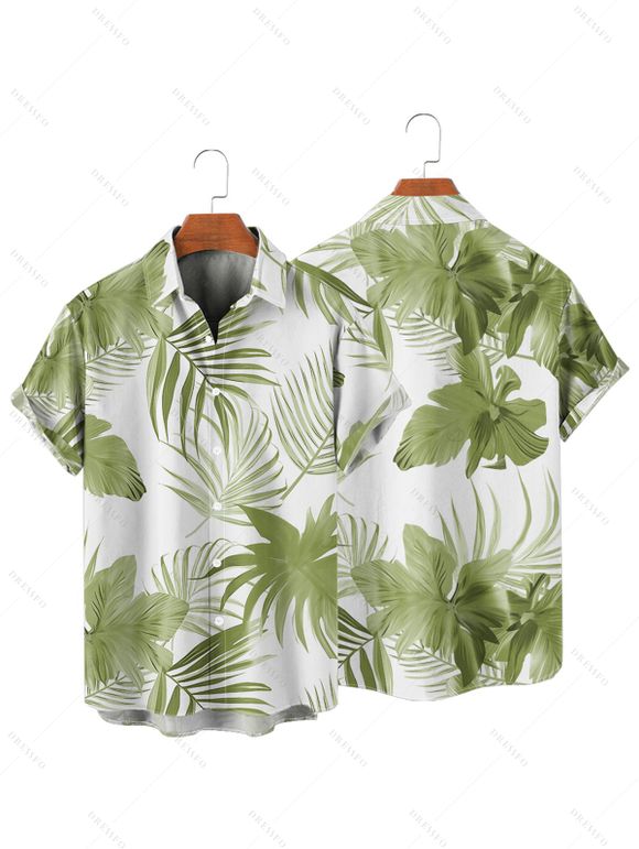 Hawaii Couple Outfit Tropical Leaf Pattern Pocket Spaghetti Strap A Line Long Tank Dress and Button Up Shirt Beach Matching Outfit - Vert clair S | US 4