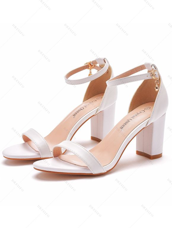 Open Pointed Toe Chunky High Heels Buckle Strap Elegance Sandals - Blanc EU 42