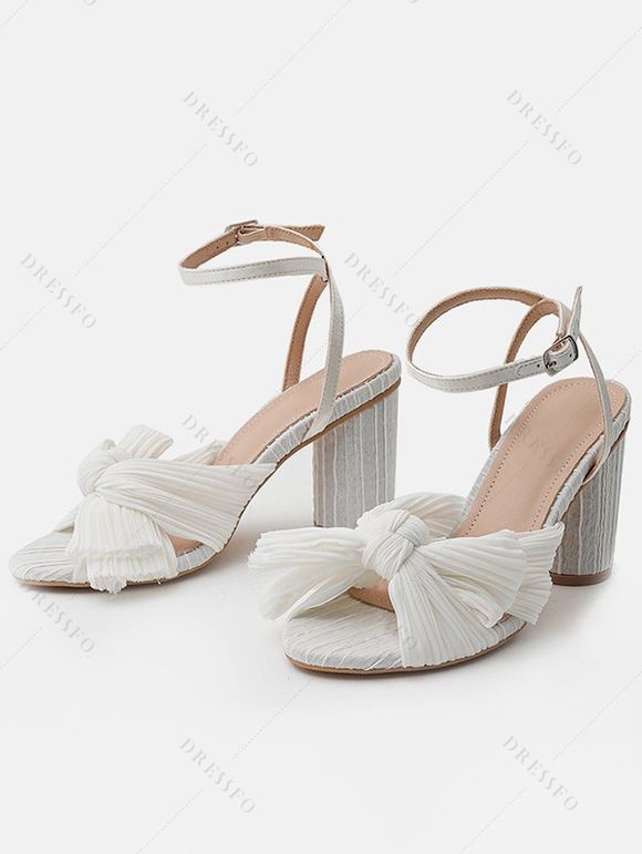 Bowknot Chunky Heels Open Toe Buckle Strap Elegance Party Sandals - BEIGE EU 39