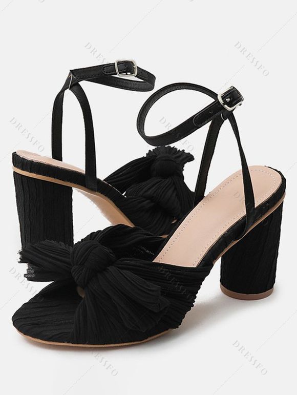 Bowknot Chunky Heels Open Toe Buckle Strap Elegance Party Sandals - Noir EU 43