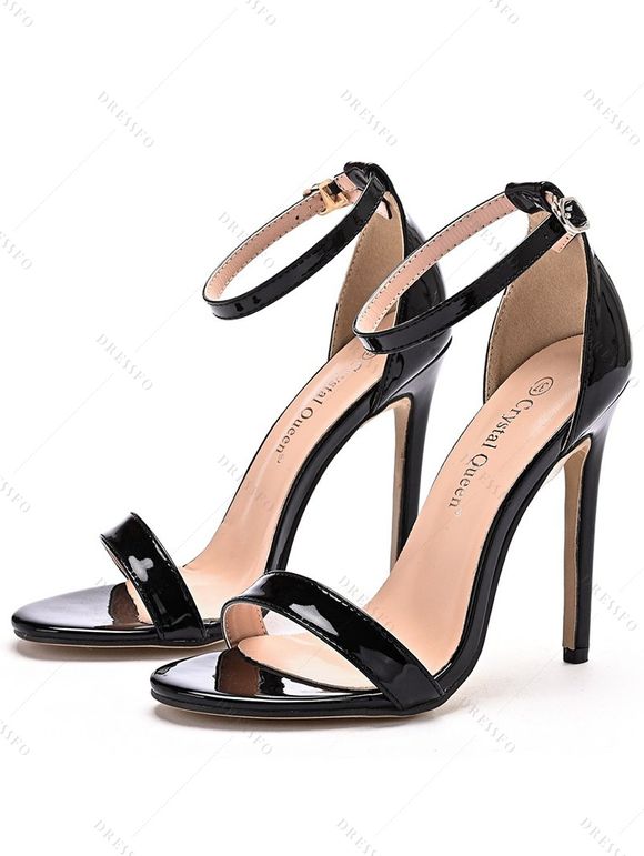 Buckle Strap Stiletto High Heel Open Pointed Toe Elegance Sandals - Noir EU 43