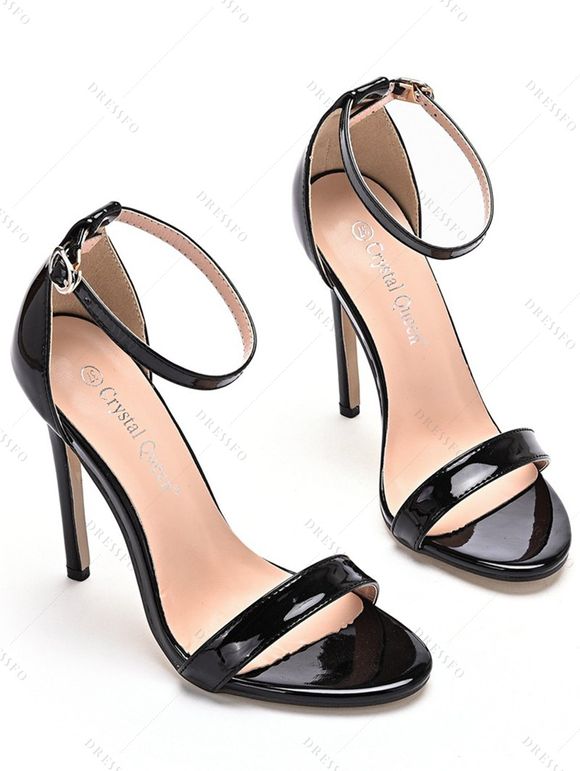 Buckle Strap Stiletto High Heel Open Pointed Toe Elegance Sandals - Noir EU 40
