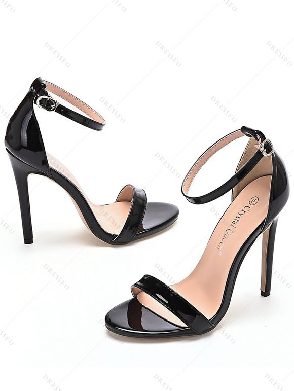Buckle Strap Stiletto High Heel Open Pointed Toe Elegance Sandals - Noir EU 40