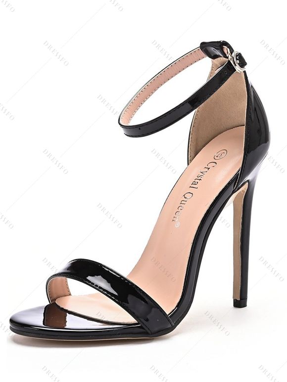 Buckle Strap Stiletto High Heel Open Pointed Toe Elegance Sandals - Noir EU 40