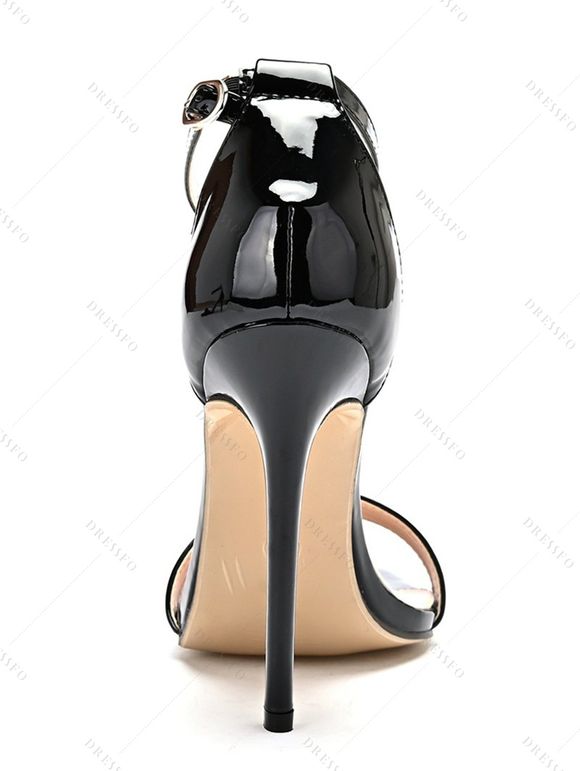 Buckle Strap Stiletto High Heel Open Pointed Toe Elegance Sandals - Noir EU 40