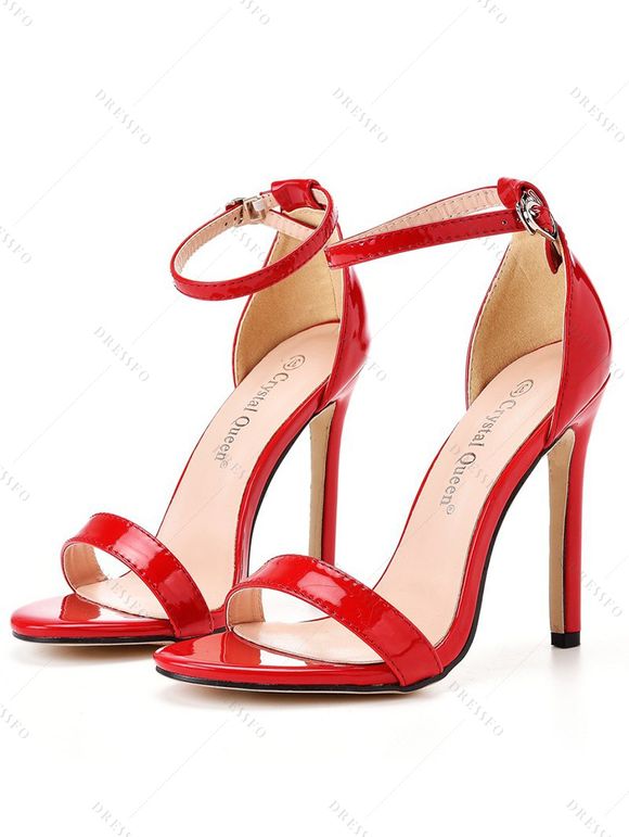 Buckle Strap Stiletto High Heel Open Pointed Toe Elegance Sandals - Rouge EU 43