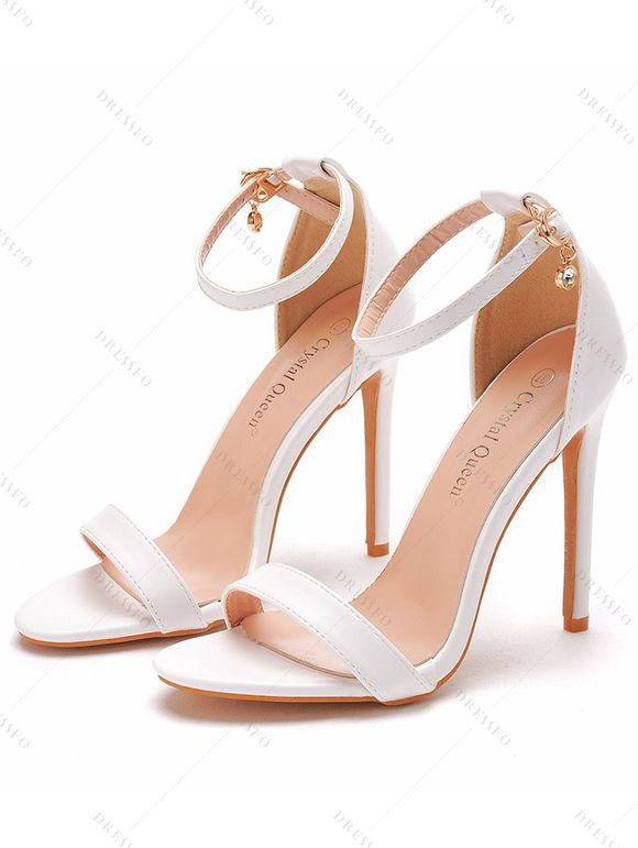 Buckle Strap Stiletto High Heel Open Pointed Toe Elegance Sandals - Blanc EU 43
