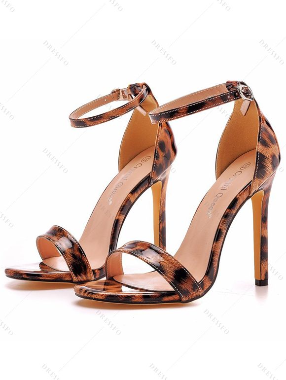 Buckle Strap Stiletto High Heel Open Pointed Toe Elegance Sandals - Café profond EU 43