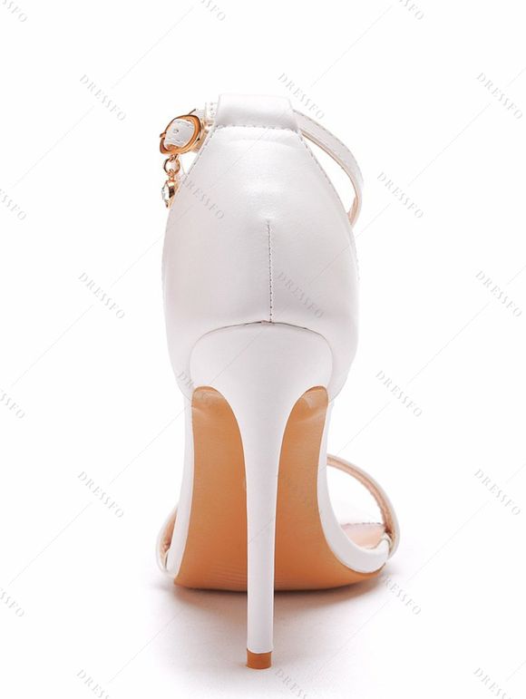 Buckle Strap Stiletto High Heel Open Pointed Toe Elegance Sandals - Blanc EU 43